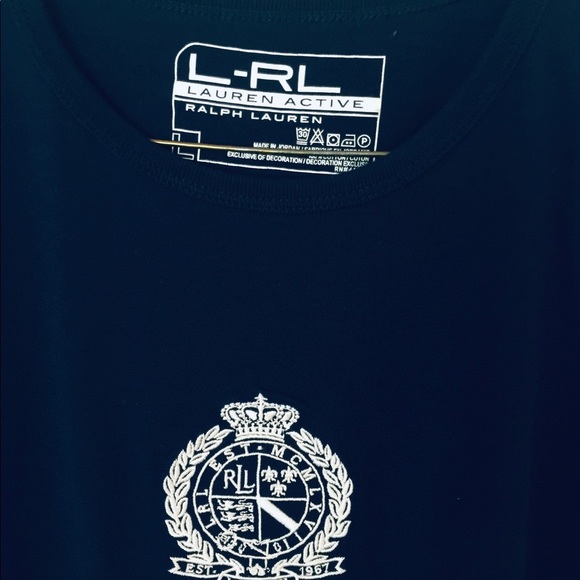 Ralph Lauren woman top navy blue cotton Crew neck white logo crest half sleeve L - Picture 10 of 11